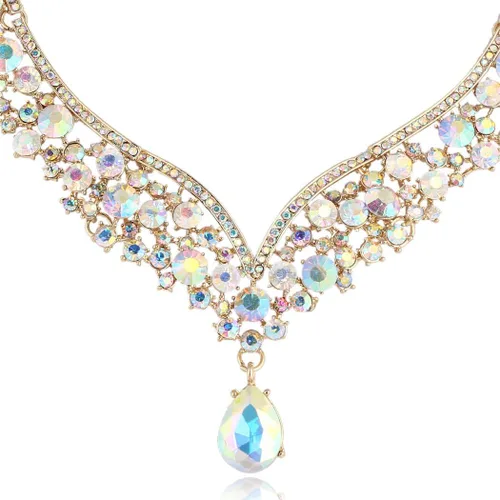 Vista 6 de janefashions elegante AB Rhinestone austríaco Crystal babero collar arete set n1623g Oro