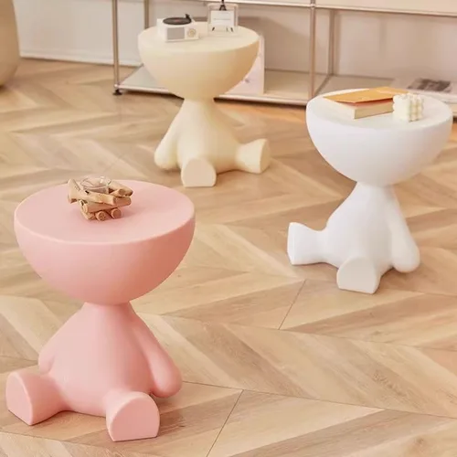 Vista 5 de Mesa auxiliar, mesa auxiliar moderna, mesa de sofá, mesa de noche con base abstracta para espacios pequeños, mesita de noche, decoración del hogar