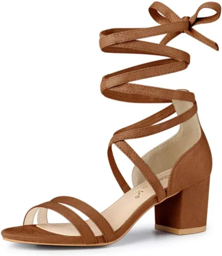 Vista 22 de Allegra K Sandalias con cordones y tacón de bloque de color con punta Beige