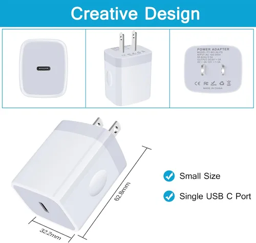 Vista 5 de Cargador de pared del USB C, tipo rápido pared del poder del bloque de la blanco-1