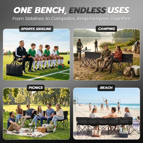 Vista 8 de Flexzion Asiento de banco plegable portátil, 6 plazas, banco de fútbol plegable, asientos portátiles para gradas, camping, línea lateral, con Negro