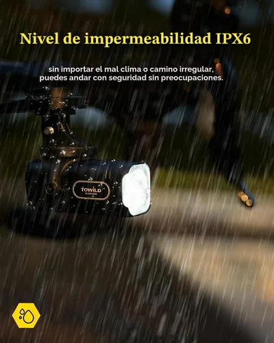 Vista 3 de TOWILD CL450 Luces de bicicleta para conducción nocturna, 450 lúmenes, USB-C recargable, aleación de aluminio, IPX6 impermeable (negro)
