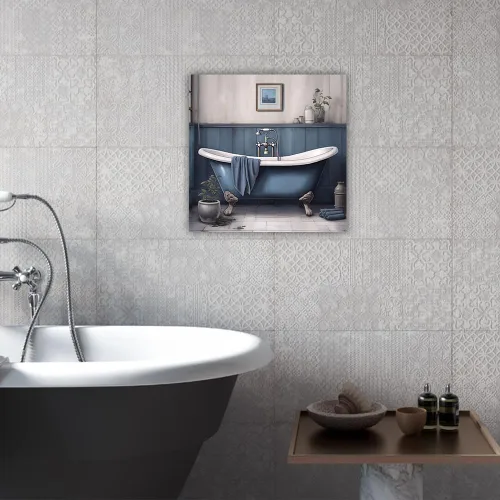 Vista 4 de ZHOUWALLPIC Cuadro decorativo de pared para baño, impresiones en lienzo azul para bañera, pintura de baño de granja, obra de arte para decoración