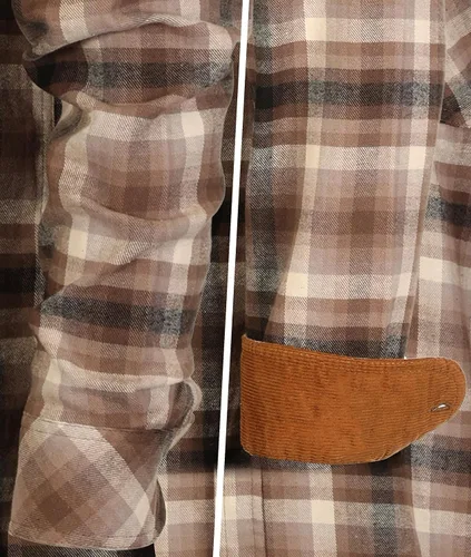 Vista 5 de Gioberti - Camisa a cuadros de franela cepillada de 100% algodón con contraste de pana para hombre