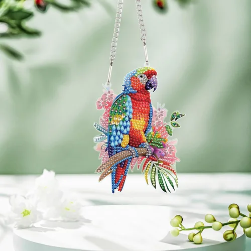 Vista 2 de AiYuanzsh Animal Parrot DIY Kits de Pintura de Arte de Diamante de Acrílico Colgante Pendientes de Arte de Diamante de Rinstone Especialmente