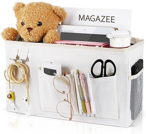 Vista 7 de Organizador de mesita de noche, bolsa de almacenamiento colgante para litera, dormitorio universitario, cama y camas de hospital con cargador