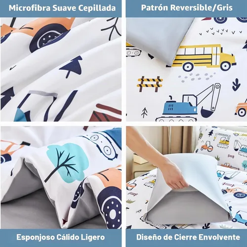 Vista 6 de WINLIFE Juego de edredón de construcción para niños, tamaño individual Coche de construcción