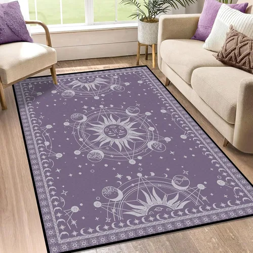 Vista 35 de Alfombra de Sol y Luna Boho Alfombras de Área Celestiales para Dormitorio Residencia Universitaria Sala de Estar Bohemia Oculta Creciente Solar