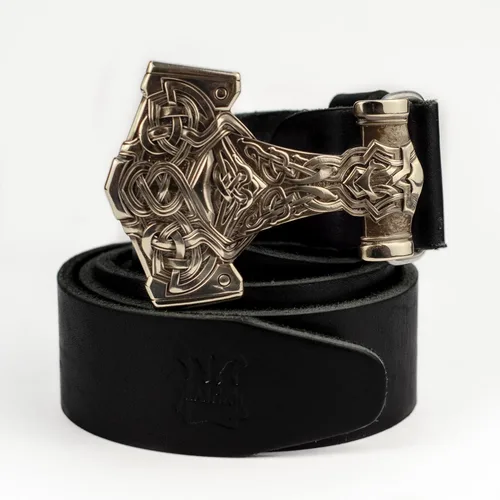 Vista 7 de Martillo de Thor Hebilla de cinturón de plata alemana, escandinavo viejo nórdico vikingo mjolnir, mitología de la edad vikinga Thor dios arma sólida