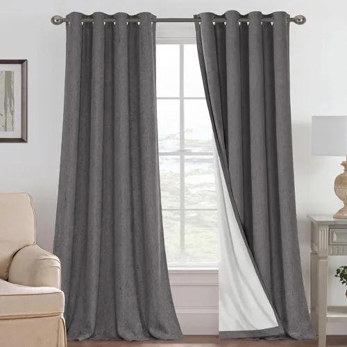 Vista 131 de H.VERSAILTEX Cortinas 100% opacas con aislamiento térmico, texturizadas, de lino, con bloqueo completo de calor y luz, para sala de estar y Negro