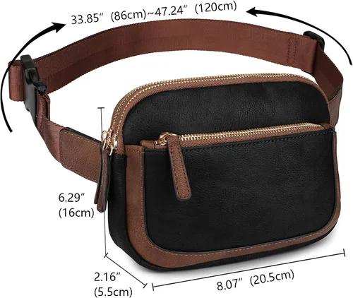 Vista 7 de Uromee Riñoneras para mujer Everywhere bolsa cruzada con correa ajustable de cuero vegano, negro con café, Casual