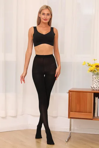 Vista 4 de HA WA 2 pares de medias semiopacas, control de invierno, leggings de microfibra 40D para mujer