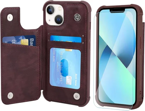Vista 9 de VANAVAGY Funda tipo cartera compatible con iPhone 13 Mini para mujeres y hombres, funda de piel sintética con tapa para teléfono compatible con Negro