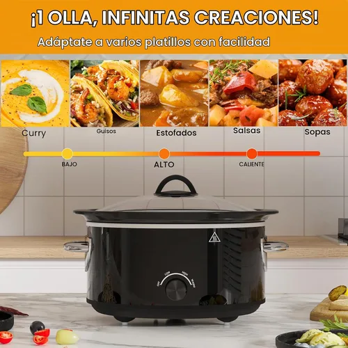 Vista 6 de HEYNEMO Olla de cocción lenta de 4 cuartos de galón, pequeña olla de cocción lenta con 3 ajustes de cocción, olla de cerámica apta para Negro