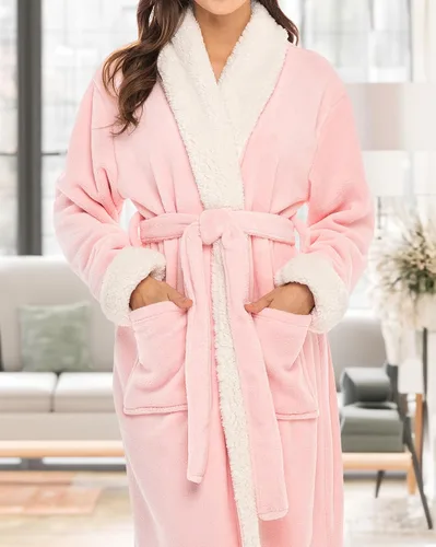 Vista 5 de Alexander Del Rossa Bata de felpa para mujer, larga y acogedora bata de baño cálida