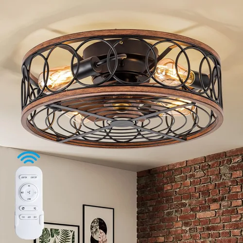 Vista 10 de NORFOLK Ventilador de techo rústico de perfil bajo con luz, ventiladores de techo rústicos de 20 pulgadas con control remoto, modernos ventiladores