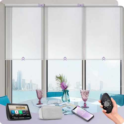 Vista 11 de Graywind Persianas enrollables inteligentes acopladas compatibles con Alexa Google, tamaño personalizado extra grande, persianas motorizadas