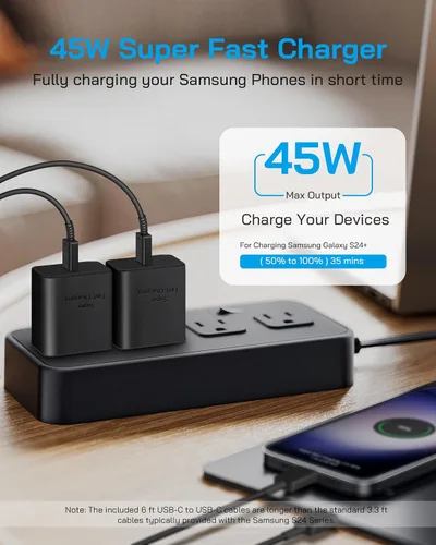 Vista 3 de AISNI Paquete de 2 cargadores tipo C de 45 W de carga rápida con cable tipo C de 6 pies Bloque de cargador USB C para Galaxy S26/S25/24/S23 Ultra