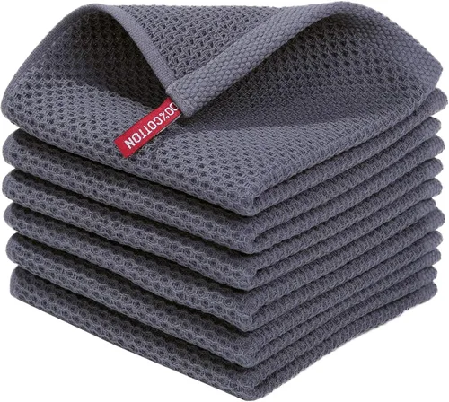 Vista 10 de QUILTINA Paquete de 6 paños de cocina de 12 x 12 pulgadas, 100% algodón, tejido de gofre, súper absorbentes, de secado rápido, color beige
