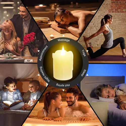 Vista 4 de 3 PZS Velas LED de Cera Real Recargables Sin Llama, Blanco Cálido, Control Remoto, D2 x H4", Brillo Ajustable Parpadeante Operadas con Batería Velas