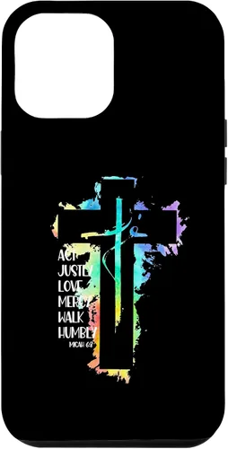 Vista 6 de Funda para iPhone 15 Tie Dye Cross Micah 6:8 Act Justly Bible Scripture Easter Case