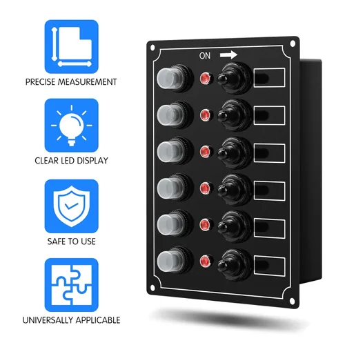 Vista 2 de Panel de interruptores marinos, Haoguo Panel eléctrico de barco de 6 Gang con disyuntor, IP67 impermeable, aplicable a barcos, yates, barcos