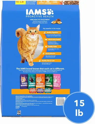 Vista 8 de IAMS Healthy Enjoyment Alimento seco para gatos, receta de pollo y salmón, 15 libras Vet-recommended, Real Chicken #1 ingredient, Natural fiber &