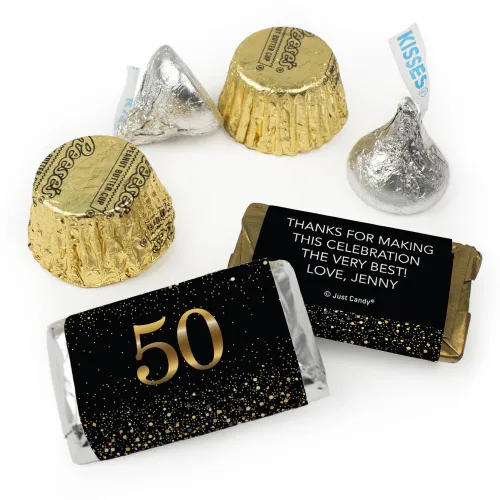 Vista 2 de Kit de 200 caramelos personalizados para cumpleaños número 50, regalos de fiesta de chocolate para invitados, suministros de bufé de dulces