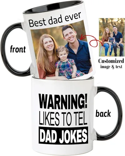 Vista 2 de Taza de café personalizada con nombre y logotipo de texto fotográfico, tazas personalizadas por ambos lados de 11 onzas, regalos personalizados