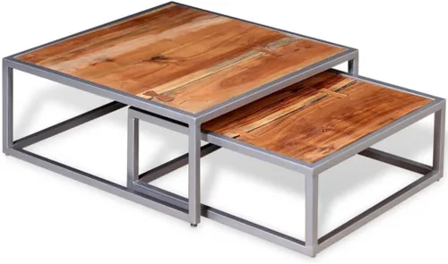 Vista 3 de Mesa de centro de dos piezas, mesa de centro moderna, juego de mesa de centro adecuado para sala de estar, oficina, balcón, sala de estar familiar