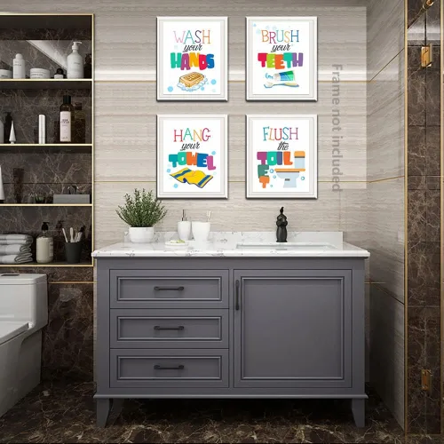 Vista 8 de heshengzaixian Divertido arte de pared con citas para el baño de niños, impresiones coloridas para niños, póster de pintura para baño, baño, regalo