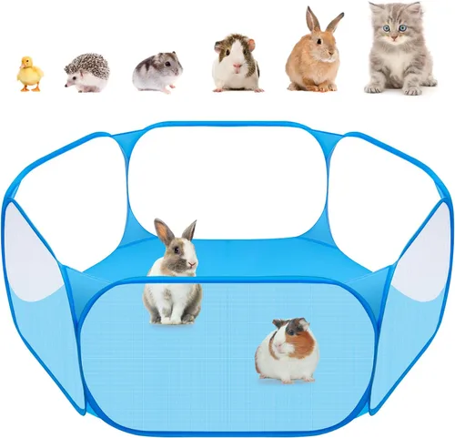 Vista 12 de Amakunft Corralito de animales pequeños 2 en 1 con almohadilla impermeable, patio de juegos portátil desplegable para conejillos de indias, conejos