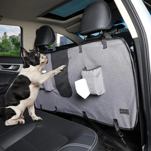Vista 9 de Petsfit Barrera de coche para perro, barrera para mascotas, malla para asiento trasero de perro con cuerda de ajuste y gancho, adecuada