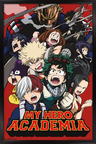 Vista 8 de My Hero Academia - Póster de pared Key Art 2, 22.4 pulgadas de largo x 14.7 pulgadas, versión enmarcada en madera de granero