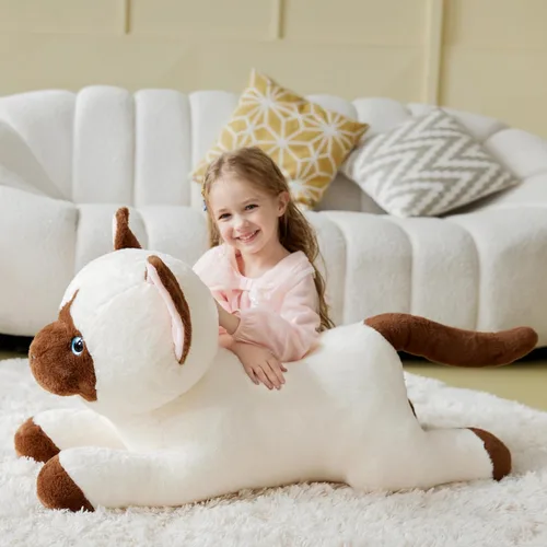 Vista 3 de IKASA Juguete de peluche de gato siamés gigante, juguetes suaves grandes y grandes, 30 pulgadas, lindo tamaño enorme mullido, peluche de gran