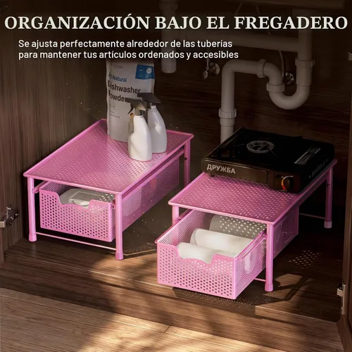 Vista 6 de Simple Houseware - Cajón organizador de cesta de gabinete apilable, rosa