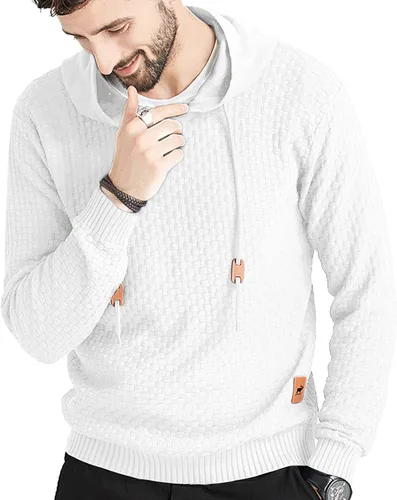 Vista 4 de Zaitun Sudadera con capucha para hombre, de manga larga, de punto sólido, suéter con capucha