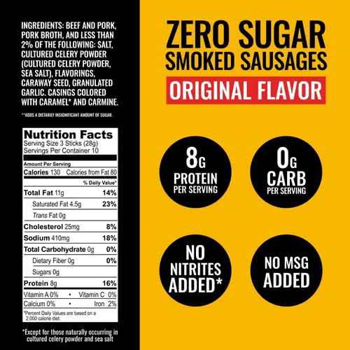 Vista 2 de Tillamook Country Smoker Zero Sugar Original Keto Friendly Salchichas ahumadas, 10 onzas (paquete de 2)