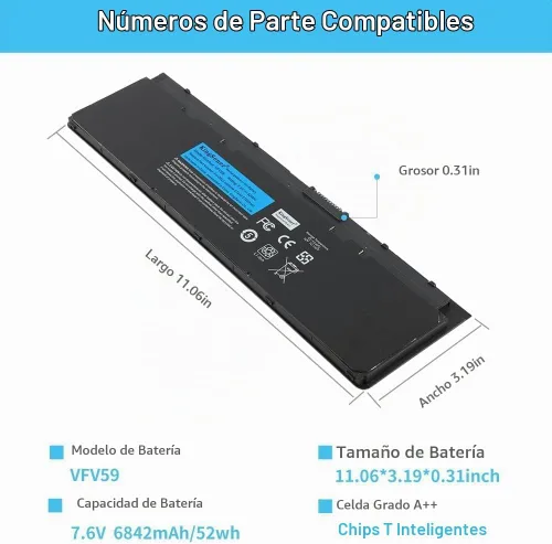 Vista 3 de Batería para portátil VFV59 de 52 Wh para Dell Latitude E7240