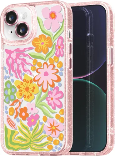 Vista 58 de Compatible para iPhone 13 Funda Bonita Estética - Funda para Teléfono Rosa con Purpurina con Protector de Cámara - Diseño de Cubierta