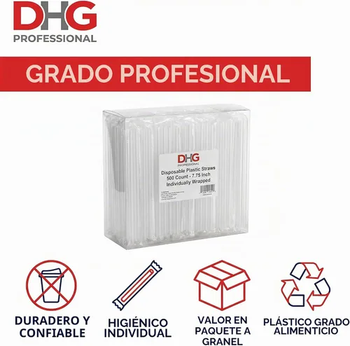 Vista 5 de Pajitas de plástico desechables, 500 unidades, pajitas translúcidas envueltas individualmente de 7.75 pulgadas, popote de plástico transparente