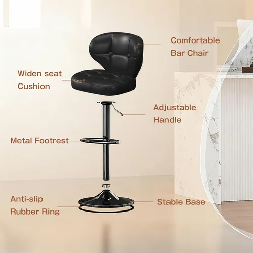 Vista 7 de Juego de 2 taburetes de bar, taburetes de bar giratorios ajustables con respaldo, sillas de bar de altura de mostrador con reposapiés, asiento Negro