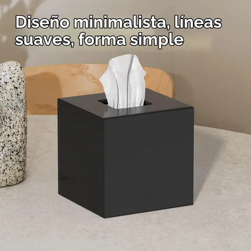 Vista 4 de FEMELI Cajas de pañuelos cuadradas de acrílico negro mate para baño