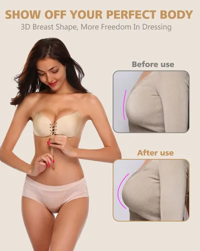 Vista 5 de Sticky Bra, Backless Strapless Bra Push Up, Adhesive Invisible Lift Up Bras 2 Pairs