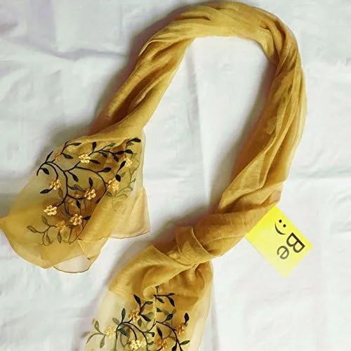 Vista 4 de Bufanda bordada floral mixta de seda y lana para mujer