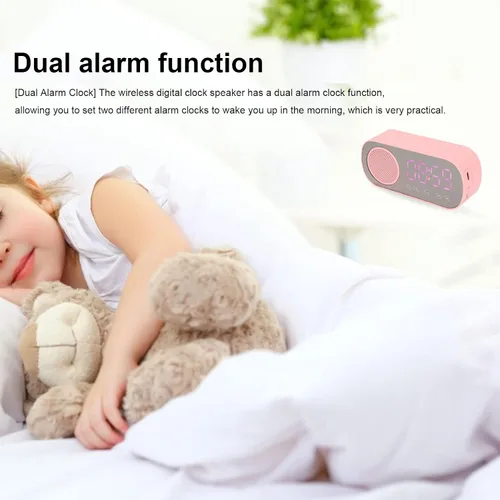 Vista 6 de Sanpyl Altavoz despertador, USB portátil HiFi pantalla LED, reloj despertador dual con radio FM sintonizada digitalmente, para el hogar, oficina