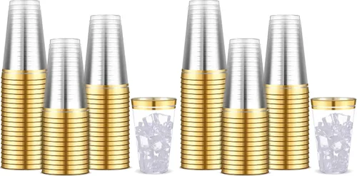 Vista 12 de Sliner 50 vasos de plástico duro con doble aro, copas de vino resistentes para vacaciones, Navidad, Año Nuevo, suministros de fiesta de cumpleaños