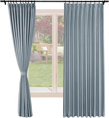 Vista 10 de Frelement Cortinas opacas de lino natural, paneles de cortinas plisadas para sala de estar, cortinas con aislamiento térmico, 52 pulgadas de ancho x