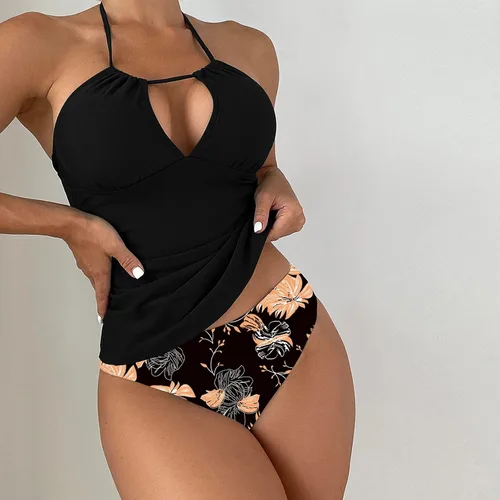 Vista 2 de Youeneom - Traje de baño para mujer con control de abdomen de 2 piezas (negro, XL)