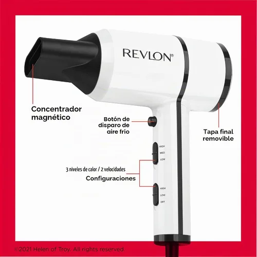 Vista 4 de Revlon Crystal C + secador de pelo compacto de cerámica Brillo duradero y menos encrespamiento